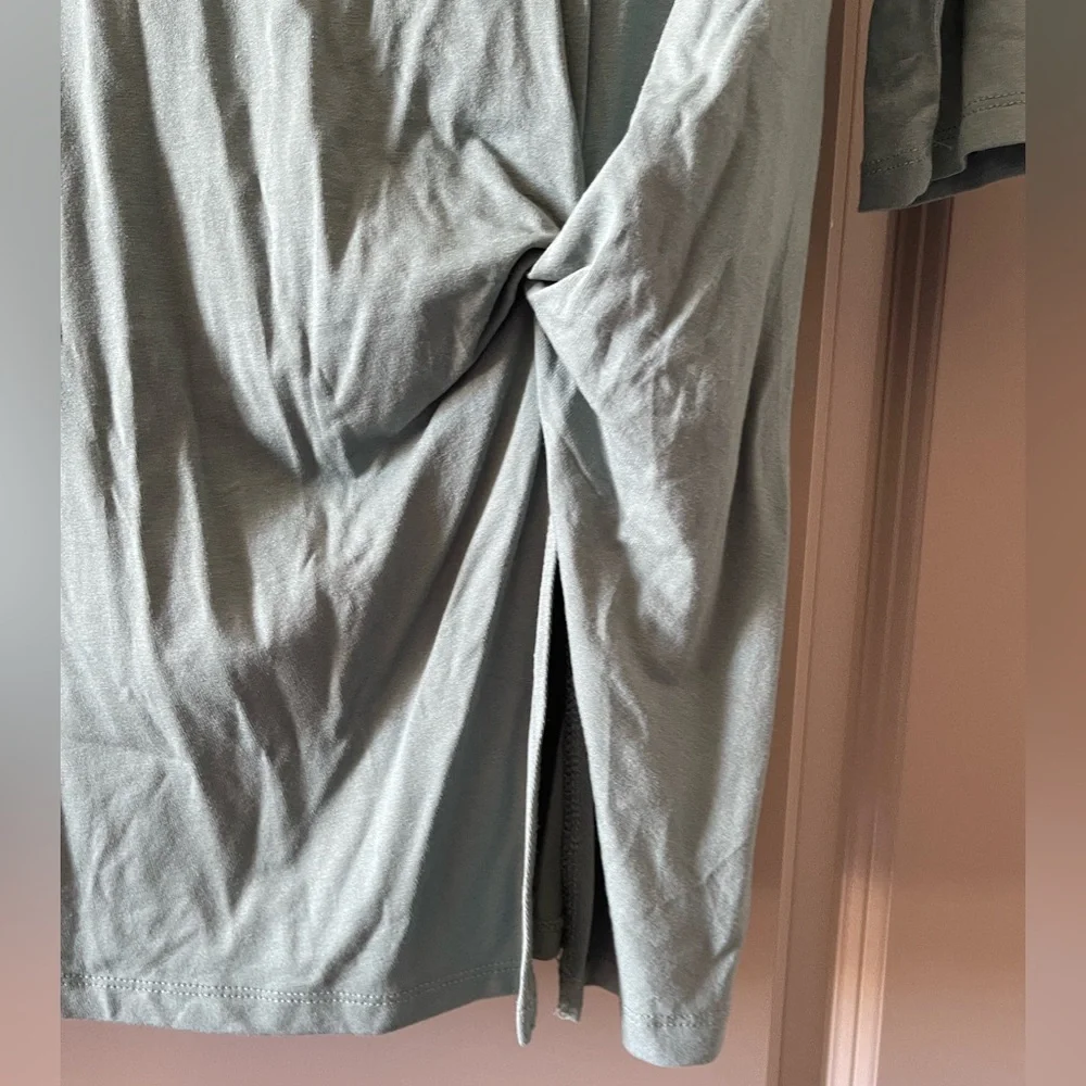 Cupio Sage Green 3/4 Sleeve Dress with Side Knot and Slit - Picture 3 of 4